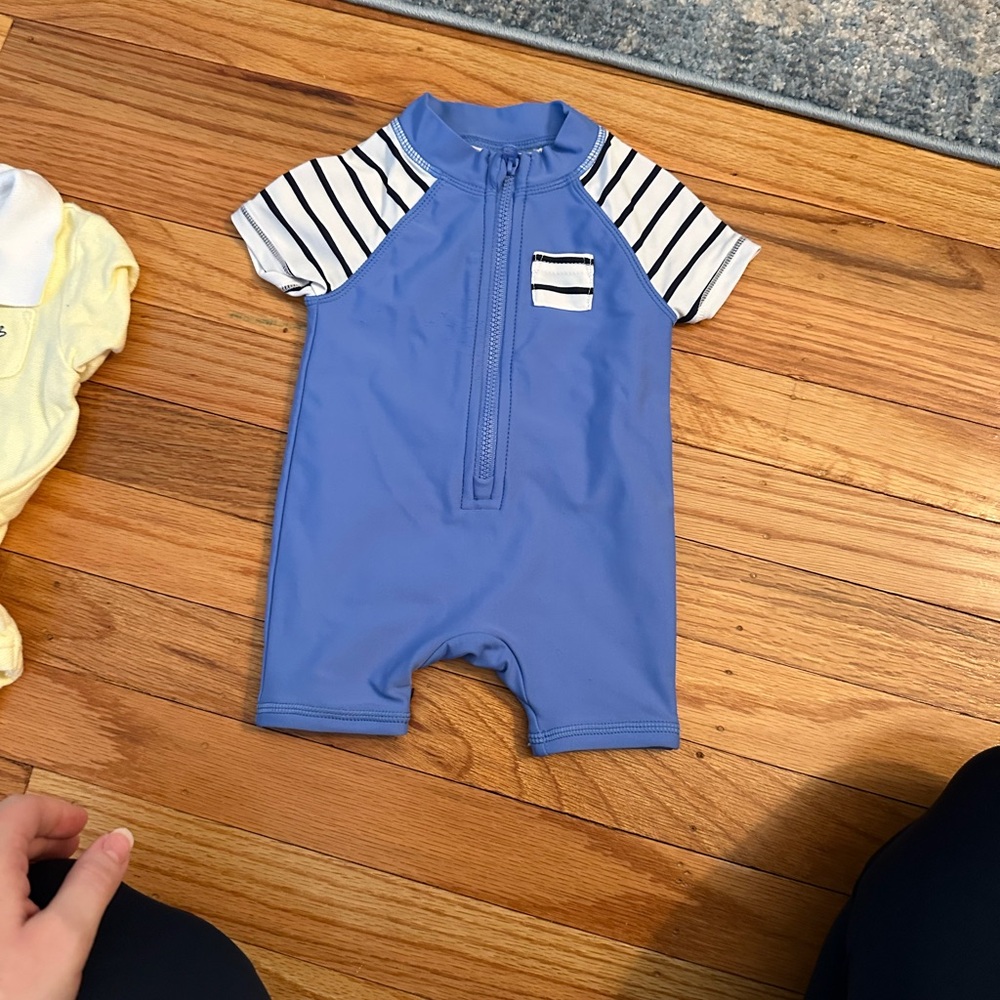Blue Striped Kids Swim Romper